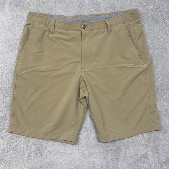 Under Aromour Shorts Mens 40 Tan Grip Waist Performance Polyester Flat Golf - Picture 1 of 7